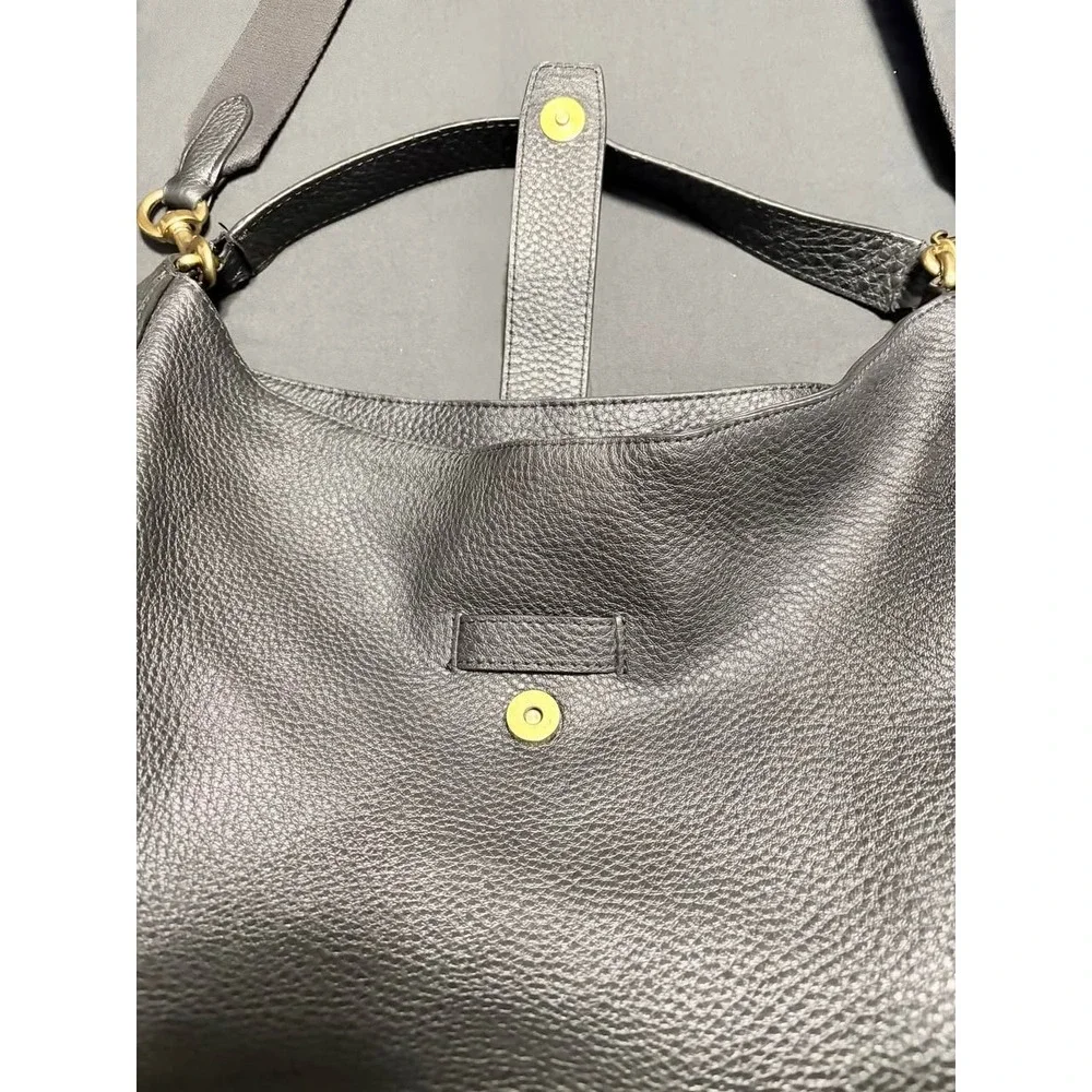 J.Crew Italian Leather Black Pebbled Hobo ShoulderBag SlouchyTote Brass Hardwear